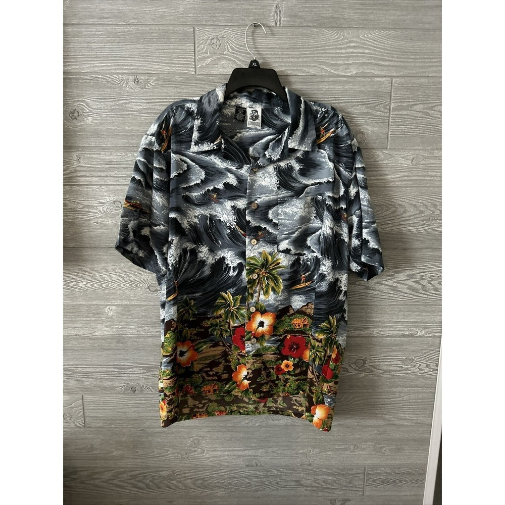 Kennington Hawaiian Shirt Aloha Surfing Palm Trees‎ Men's Size XL Extra Large